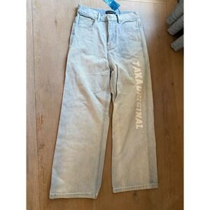 Taka Original Light Wash Graphic Streetwear Wide Leg Jeans Unisex Small